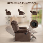 INZOY Manual Recliner Chair with Padded Armrest, Wall-Hugger Single Sofa Recliners with Overstuffed Back, Classical Fabric Reclining Chairs for Living Room Theater Seating, Brown