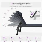 PURPLE LEAF Outdoor Oversized Lounge Chair Set of 3 Patio Chaise Pool Lounger Aluminum Frame with Side Table and Wheels for Outside Sunbathing Tanning Recliner Including Pillows Navy Blue