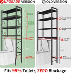 Over-The-Toilet Storage Rack 4-Tier,Bathroom Organizer Shelf Over Toilet,Adjustable Wooden Shelves and Basket,Freestanding Above Toilet Shelf,Space Saver for Rooms(Black Rack-Black Shelves)