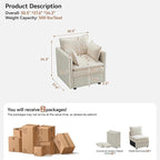 30" Cloud Modular Single Sofa Chair with Storage, Modern Upholstered Accent Chair Deep Seat, Chenille Reading Lounge Armchair for Living Room, Bedroom, Small Space, Beige