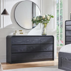Modern 8 Drawers Dresser for Bedroom, 55" Wide Dressers & Chest of Drawers w/Curved Profile Design, Wood Mid Century Storage Dressers Organizer for Bedroom, Living Room, Black