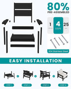 SERWALL Patio Conversation Sets, 7 Piece, Black Frame with Khaki Cushions