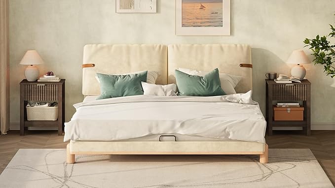 Fluted Night Stand with Golden Handle,Set of 2 Mid-Century Nightstands with Drawer,Bedside Table with Storage Shelf,Large End Tables for Livingroom,Bed Side Tables for Bedroom,Walnut