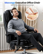 Big and Tall Office Chair 300lbs with 3D Kneading Massage Lumbar Support, Office Chairs for Back Pain Relief, Ergonomic Comfort 130° Reclining Desk Chairs Managerial Chairs for Heavy People