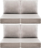 Luxury 6" Outdoor Cushions for Patio Furniture, 24x24x6" Thick Seat Cushion Set of 4, Fade Resistant Couch Chair Replacement Cushions High Density Deep Wicker Chair Cushion w/ Removable Cover, Beige