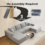 135.4" Cloud Sectional Couch with 1 Ottoman,Modern Modular Sofa with Deep Seat, Comfort U Shaped Sofa Couches for Living Room Bedroom Apartments,No Assembly Required, (Grey,Left Facing Chaise)