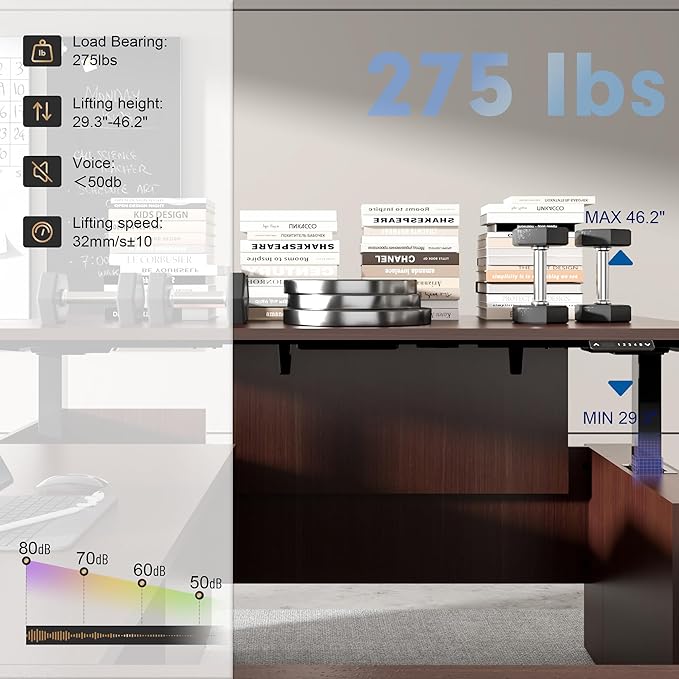 100.4'' Height Adjustable U-Shaped Executive Desk with 3-Drawer File Cabinet and Shelves (Espresso-U)