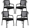 4PK Office Guest Chairs No Wheels | Ergonomic Lumbar Support and Thicked Seats Cushion, Desk Chair with Adjustable Mesh Back for Waiting Room School Church Reception，Black
