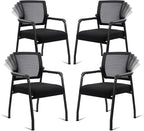 4PK Office Guest Chairs No Wheels | Ergonomic Lumbar Support and Thicked Seats Cushion, Desk Chair with Adjustable Mesh Back for Waiting Room School Church Reception，Black