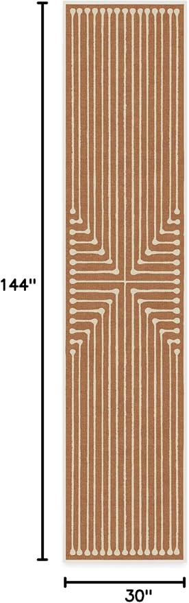 RUGGABLE x Jonathan Adler Machine Washable Modern Runner Rug – Inkdrop Copper 2.5x12, Stain-Resistant, Non-Slip – Washable Rug for Hallway, Entryway, Living Room & Kitchen–with Standard Pad