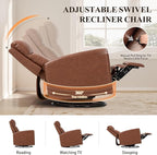 COLAMY Recliner Chair Set of 2, PU Leather 360° Swivel Rocker Recliner, Nursery Glider Recliner with Ergonomic High Backrest and Upholstered Deep Seat for Living Room, Bedroom, Color Cocoa