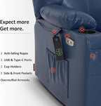 MCombo Oversized Power Lift Recliner Chair for Elderly, Lift Chair with Heat and Massage for Big and Tall, USB&Type C Ports, Cup Holders, Faux Leather R7510 (Blue, Large-Wide)