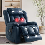 TEKAMON Power Lift Recliner Chair for Elderly with Heat & Massage, Dual Motor Genuine Leather Recliner, Lay Flat Sleeping Chairs with Infinite Position, RemoteControl(Deep Blue, Extended)