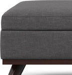 SIMPLIHOME Owen 40 inch Wide Mid Century Modern Square XL Coffee Table Storage Ottoman in Slate Grey Polyester Fabric, Assembled, for The Living Room, Entryway and Family Room