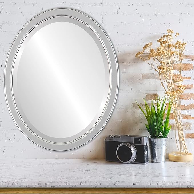OVALCREST Oval Beveled Wall Mirror for Home Decor - Toronto Style - Silver Spray - 22" x 18"