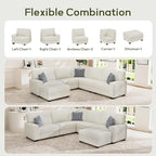 Wanderwell Oversized Modular Sectional Sofa, 6-Seater U Shaped Couches with Movable Ottoman,Corduroy Sectional Couch with Wide and Deep Seats Suitable for Living Room,Bedroom,Apartment (Cream, L-6)