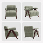 Accent Chair Mid-Century Modern with Wide Backrest for Bedroom, Upholstered Living Room Chair with Wooden, Lounge Armchair with Thick Cushion, Cute Chenille Comfy Chair, Sage