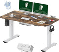 FLEXISPOT EN2 Whole-Piece Standing Desk with Clamp Power Strip, 55 x 28 Electric Stand Up Height Adjustable Desk with Cable Management (White Frame + 55" Rustic Brown Desktop, 2 Packages)