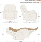 CHITA Large Power Zero Gravity Recliner Chair, Genuine Leather Recliner Chair for Adults with Adjustable Power Headrest and Hidden Slide-Out Cupholders, USB and Type-C Ports, Creamy Grey