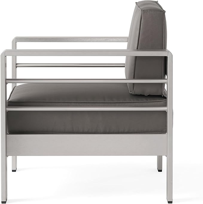 Christopher Knight Home Cape Coral Outdoor Aluminum Chat Set with Fire Table, Khaki / Light Grey