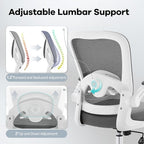Office Chair,Ergonomic Mesh Desk Chair with Adjustable Lumbar Support,Computer Chair with Flip-up Armrests, Rolling Executive Chairs, Home Office Chair(Grey)