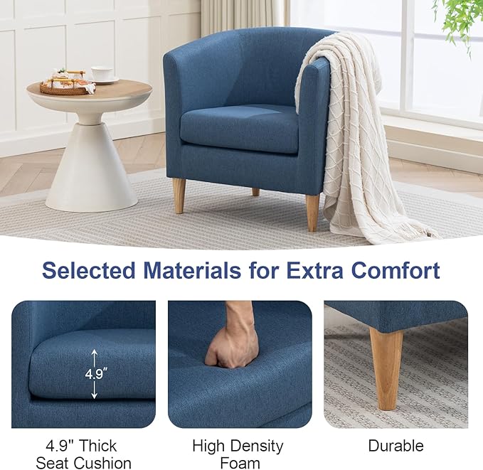 Accent Barrel Chair, Modern Comfy Living Room Chairs with Armrest Small Reading Chair with Cozy Soft Padded for Bedroom Reception Room Cafe, Blue