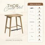 Thor Wicker Premium Solid Wood Counter Stool 24", Backless Counter Height Seating with Hand-Knitted Rope, Eco-Friendly Modern Design (Light Brown)