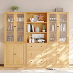 VOWNER Vertical File Cabinet, 3-Tier Modern Bookshelf with 3 Large Drawer, Wood Filing Cabinet with Open Storage Shelf, Glass Doors and Fixed Storage Shelves for Home Office, Wood