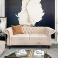 Chesterfield Loveseat Sofa, Modern Velvet Small Sofa Couch 2 Seater with Rolled Arms and Nailhead, Mid Century Modern Loveseat Couch for Small Spaces Living Room Bedroom Apartment, Beige