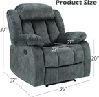 INZOY Manual Recliner Chair with Padded Armrest, Wall-Hugger Single Sofa Recliners with Overstuffed Back, Classical Fabric Reclining Chairs for Living Room Theater Seating, Grey