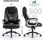 Vogue Furniture Direct Big and Tall Office Chair 500lbs, Heavy Duty High Back PU Leather Desk Chair, Adjustable Height Rolling Wheels Computer Chair for Home Office Work (Black)