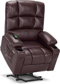 MCombo Large Dual Motor Power Lift Recliner Chair for Elderly, Massage and Heat, Lay Flat, Zero Gravity, Home Button, USB Port, Faux Leather 7680 (Light Brown, Large)