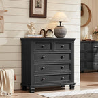 Farmhouse Bedroom Dresser and Nightstand Set of 4, 6 Drawer Tall & 5 Drawers Dresser & 2 Drawer Nightstand Set, Rustic Wood Bedroom Furniture Set for Livingroom, Hallway, Black