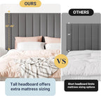 Allewie Queen Size Storage Bed Frame, Vertical Channel Tufted Adjustable Headboard, Velvet Upholstered Platform Bed with 4 Oversized Underbed Drawers, Wooden Slats Support, No Box Spring Needed, Grey
