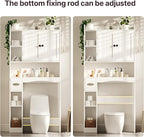 Gizoon Over The Toilet Storage Cabinet, 66''H Over Toilet Bathroom Organizer, Over Toilet Storage Cabinet with 2 Doors, Paper Holder and Racks, Adjustable Shelf, for Bathroom, Laundry, White