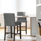 COSTWAY Bar Stools Set of 2, 25.5” Linen Fabric Armless Counter Height Chair with Back, Kitchen Island Breakfast Chair for Dining Room, Party Room & Restaurant (2, Grey)