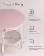 VASAGLE LILEA Collection - Side Table with Charging Station, Round End Table with Fabric Basket, Nightstand with USB Ports, for Living Room, Bedroom, Modern, Jelly Pink and Cream White ULET228R01