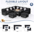 NICESOUL 10 Piece Contemporary Patio Furniture Set with Firepit Table Natural Gas/Propane, 29.3'' High Backrest Outdoor Sofa Conversations, 9 Seats Deep Wide Seating Wicker Sectionals, Dark Gray