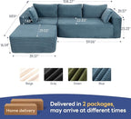 2025 New 108" Cloud Couch Sectional, Modular Sectional Sofa with L-Shaped Chaise, Deep Seat Sectional Modular Couch for Living Room, No Assembly Required (Blue, Chaise Ottoman)