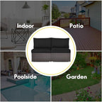 COSTWAY 2PCS PE Rattan Armless Sofa, Wicker Patio Conversation Set Chairs with Soft Cushion, Outdoor Sectional Furniture for Yard, Poolside (Black)