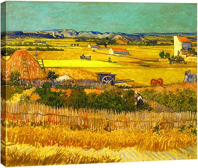 Wieco Art Harvest at La Crau with Mont majour Landscape Giclee Canvas Prints Wall Art by Van Gogh Famous Oil Paintings Reproduction Large Modern Yellow Classic Farm Pictures Artwork