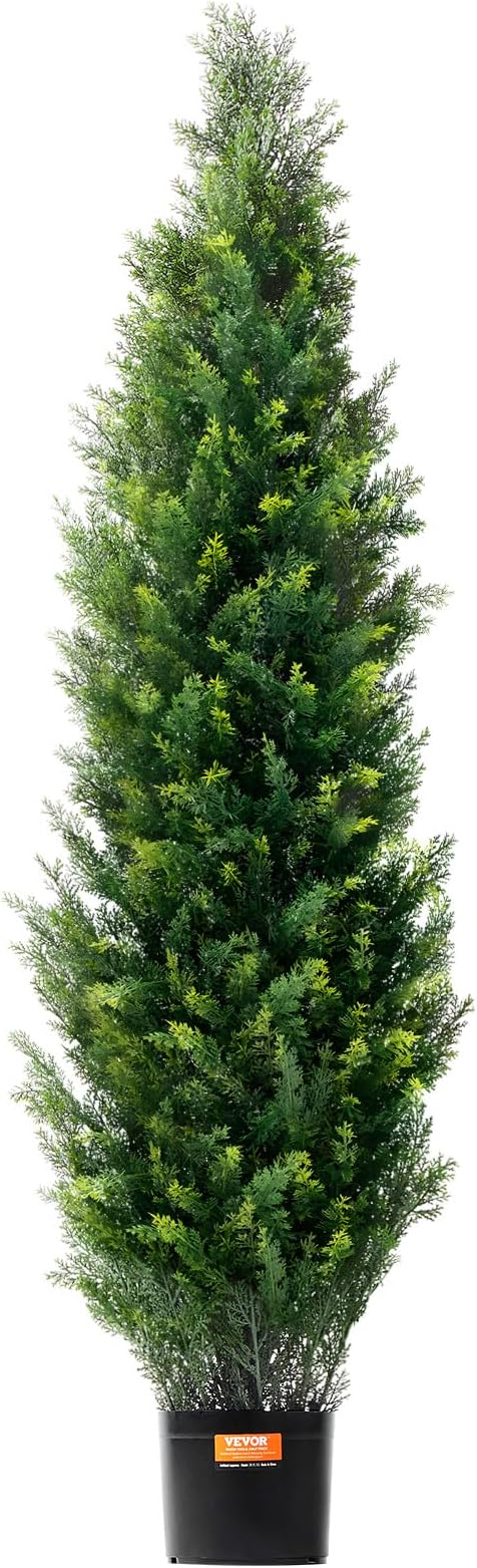 VEVOR Artificial Topiary Cedar Tree, 60 inch Tall (2 Pieces), with Extra Leaves & Pot Faux Evergreen Fake Pine Cypress Trees Plant, UV Rated Artificial Greenery Set for Home Decor Indoor/Outdoor