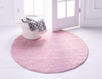 Unique Loom Trellis Frieze Collection Area Rug - Geometric (4' 1" Round, Light Pink/ Ivory)