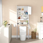 AWQM Over The Toilet Storage Cabinet, Bathroom Cabinet Organizer with Adjustable Shelf, Freestanding Space Saver Toilet Stands with Door, Paper Hook, Multifunctional Bathroom Toilet Rack, White
