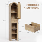 70" Tall Bathroom Storage Cabinet with Rattan Door，Narrow Storage Cabinet with Drawer Adjustable Shelves, Modern Arched Design Bathroom Cabinet for Bathroom, Living Room, Kitchen, Natural