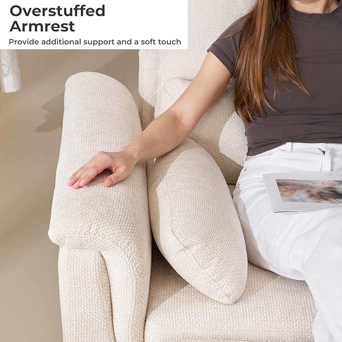 103'' L Shaped Couch, Cloud Modular Sectional Sofa with Storage, Extra Deep Seat, Modern Chenille Sofa with Chaise, Throw Pillows, 4 Seat Convertible Sectional Couches for Living Room, Beige