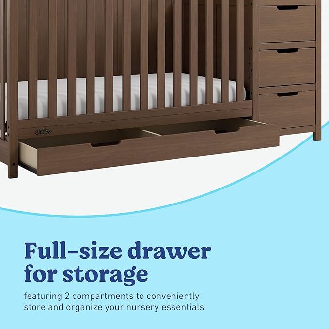 Graco Hadley 5-in-1 Convertible Crib & Changer (Hazelnut) – GREENGUARD Gold Certified, Fits Standard Crib Mattress, Converts to Toddler Bed and Full Bed, 4 Adjustable Mattress Heights