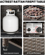 Outdoor Patio Chairs with Fire Pit Table 5 Piece Set - High Back Brown Wicker Rattan Lawn Chair with Thick Cushion for Porch Apartment Deck Yard Poolside Garden - Orange