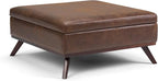 SIMPLIHOME Owen 36 inch Wide Mid Century Modern Square Coffee Table Storage Ottoman in Distressed Chestnut Brown Vegan Faux Leather, Assembled, for the Living Room, Entryway and Family Room