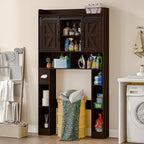 Over The Toilet Storage Cabinet, Farmhouse Toilet Cabinet Rack with Barn Doors, Space Saving Bathroom Organizer with Shelves, Toilet Paper Holder and Towel Rack for Bathroom,Restroom,Laundry,Walnut